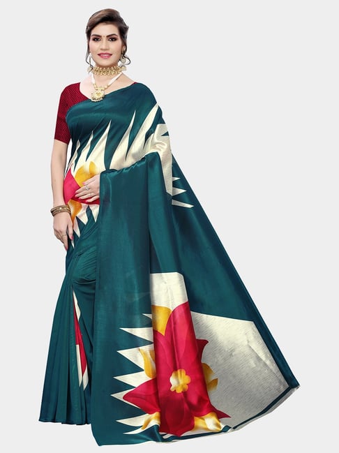KSUT Green Printed Saree With Blouse Price in India
