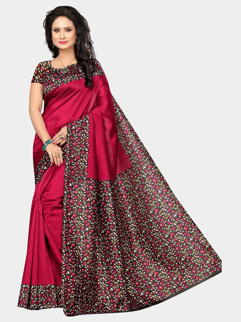 KSUT Maroon Printed Saree With Blouse Price in India