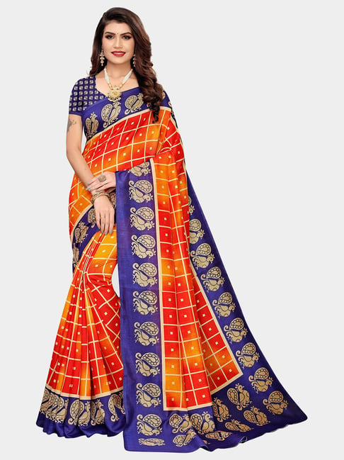 KSUT Multicolor Check Saree With Blouse Price in India
