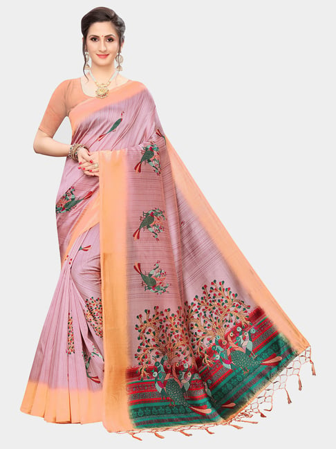 KSUT Multicolor Printed Saree With Blouse Price in India