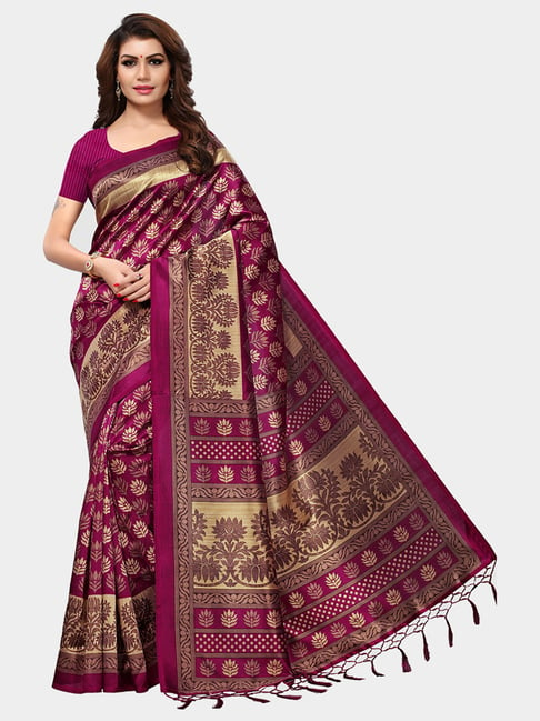 KSUT Violet Printed Saree With Blouse Price in India