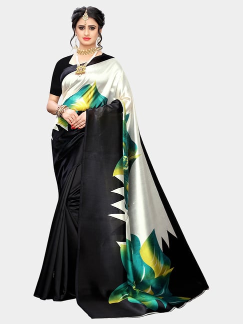 KSUT Green & Black Printed Saree With Blouse Price in India