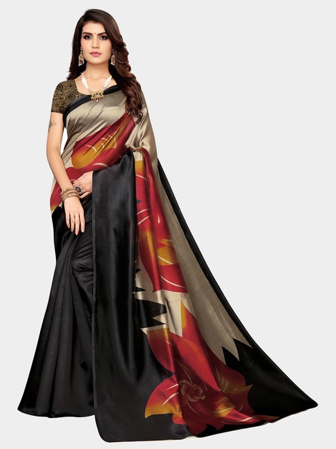 KSUT Black Printed Saree With Blouse Price in India