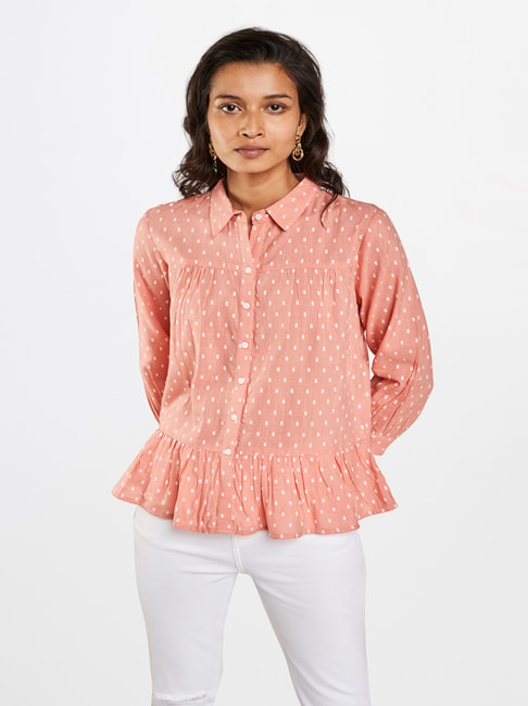 AND Peach Printed Shirt Price in India