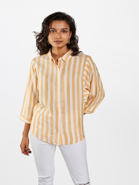 AND Yellow Striped Shirt Price in India
