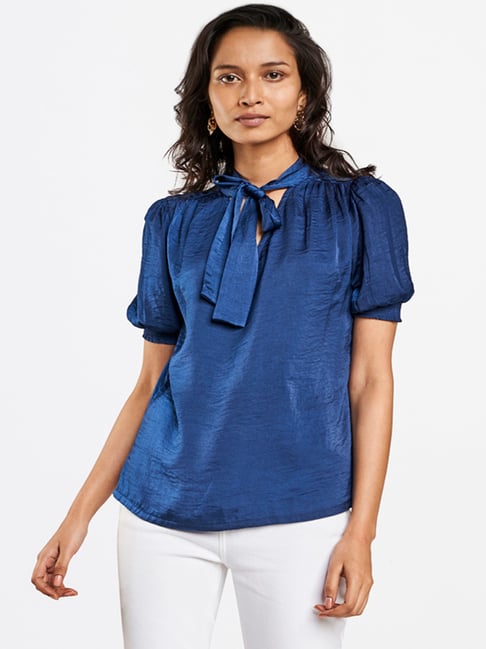 AND Navy Regular Fit Top Price in India