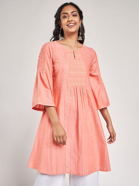 Global Desi Peach Embroidered Tunic Price in India