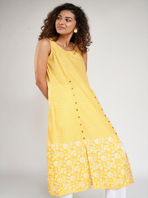 Global Desi Yellow Printed Kurta