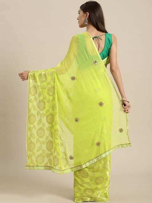 Leheriya Print Yellow Pure Chiffon Saree With Gota Patti Border