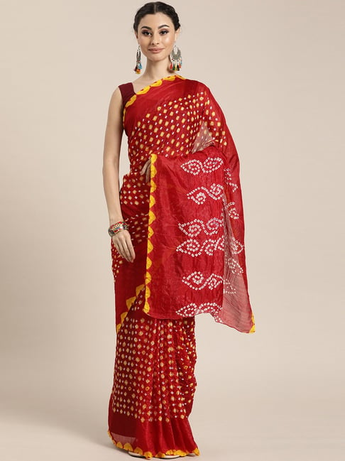 Geroo Jaipur Red Printed Saree With Unstitched Blouse Price in India