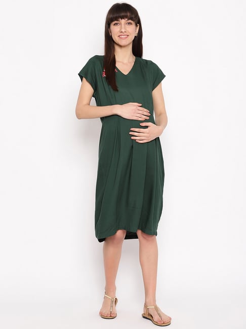 The Vanca Green Embroidered Maternity Dress