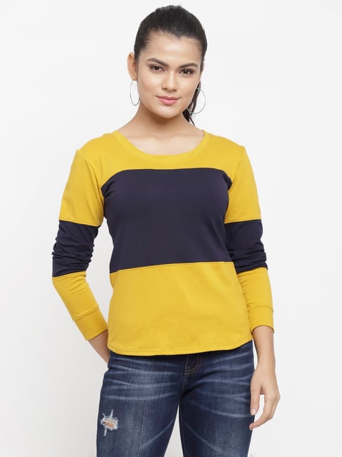 N-Gal Mustard Navy Cotton T-Shirt