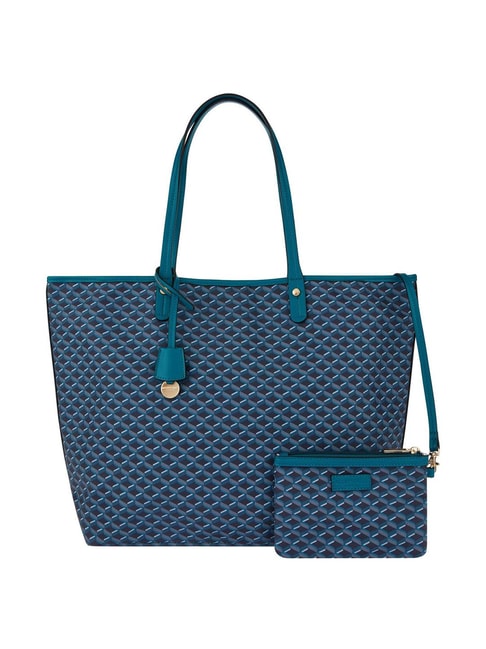Buy Accessorize London Blue Printed Medium Tote Handbag with Pouch ...