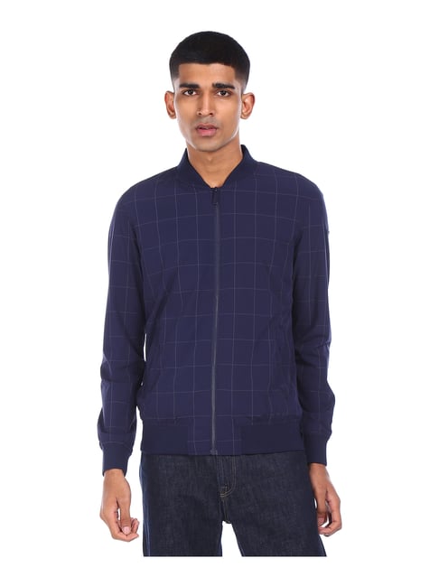 U S Polo Assn U.S. Polo Assn. Blue Check Mandarin Collar Jacket