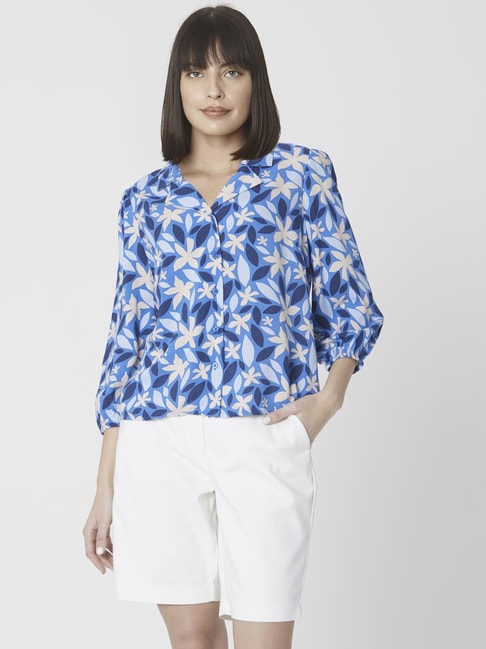 Vero Moda Blue & White Printed Shirt Price in India