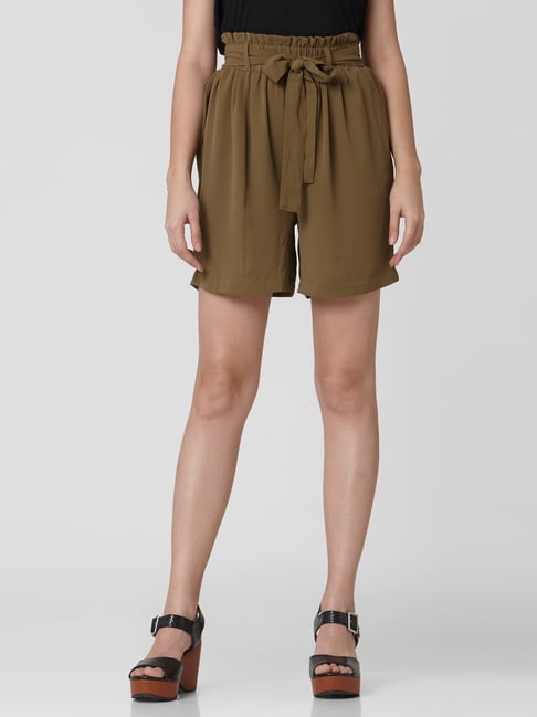 Vero Moda Olive Green High Rise Shorts