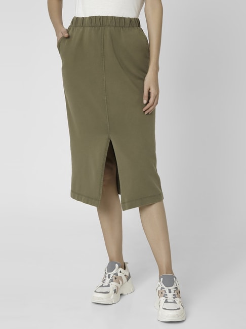 Vero Moda Olive Green Cotton A-Line Skirt Price in India