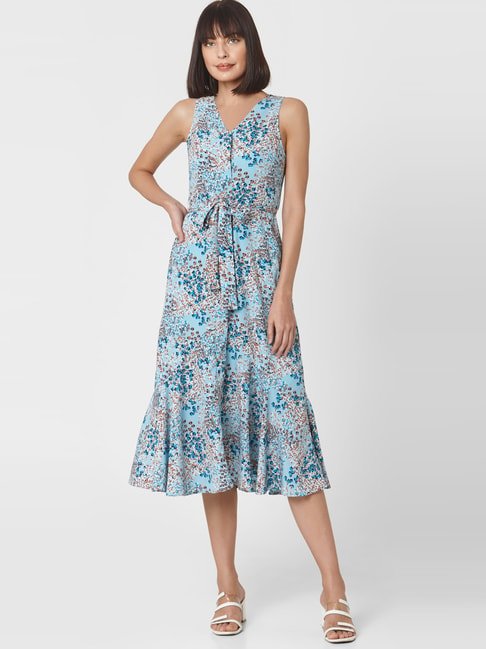 Vero Moda Sky Blue Printed A-Line Dress Price in India