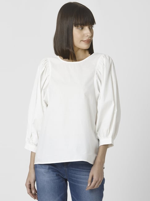 Buy Vero Moda White Cotton Regular Fit Top for @ Tata