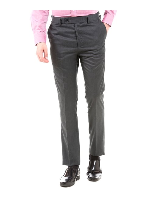 Arrow Dark Grey Regular Fit Flat Front Trousers