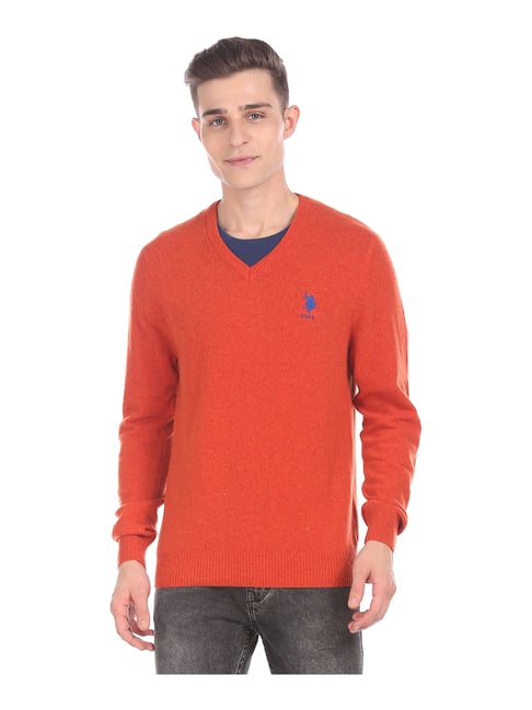 U S Polo Assn U.S. Polo Assn. Orange V Neck Sweater