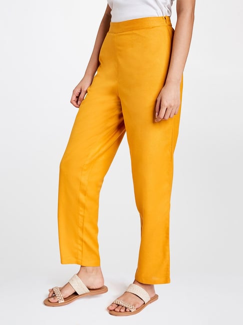 Buy Global Desi Mustard Regular Fit Pants for Women Online @ Tata CLiQ