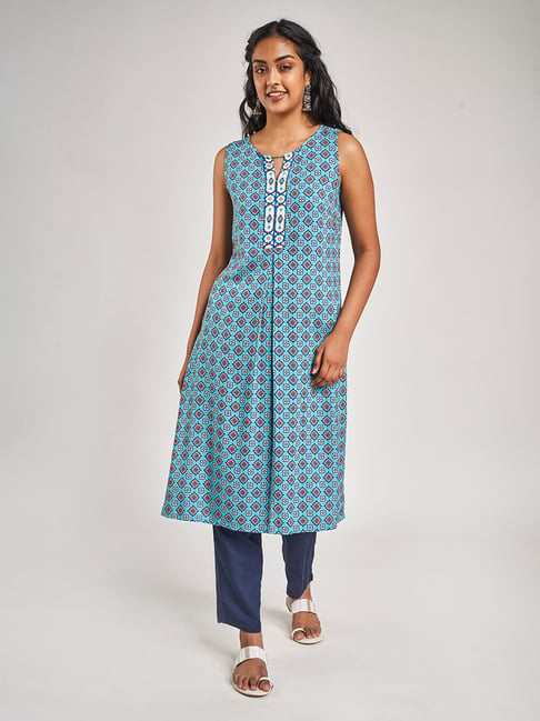 Global Desi Blue Printed Tunic