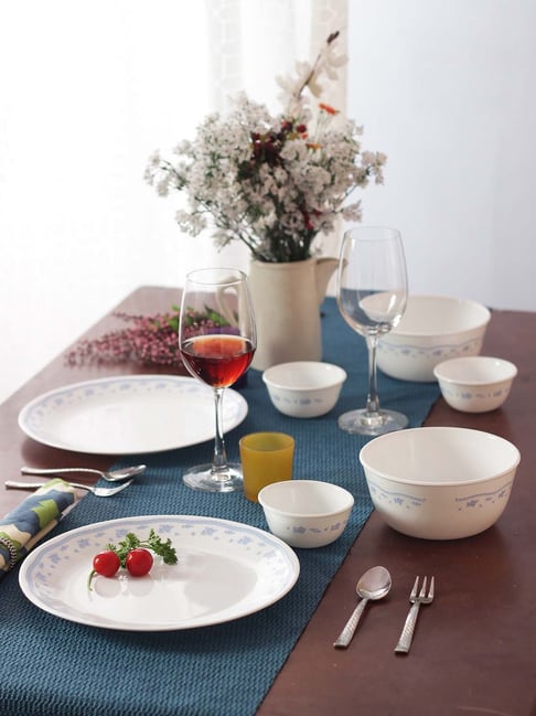 Corelle Morning Blue Vitrelle Glass 14 Piece Dinner Set