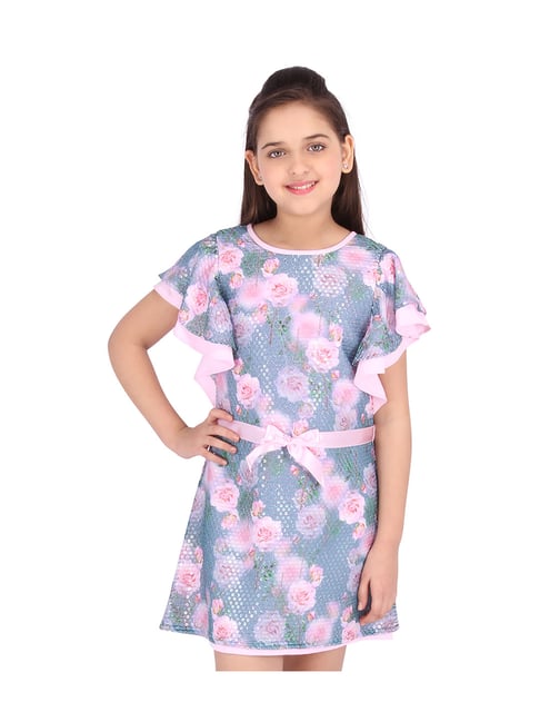 Buy Pink Neoprene Dress with Silver Belt for Girls Online