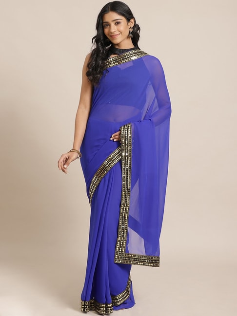 Saree Mall Purple Solid Saree With Unstitched Blouse Price in India