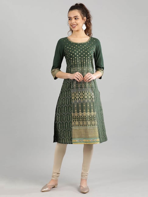 Aurelia Green Printed Kurta Price in India