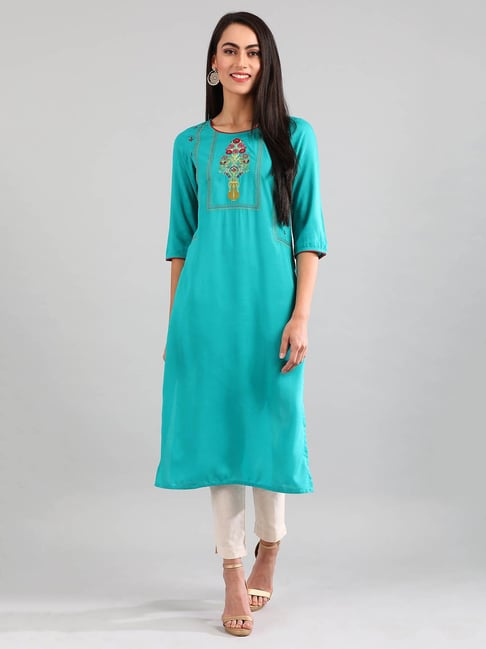 Aurelia Blue Embroidered Kurta Price in India