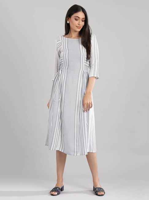 Aurelia White & Blue Striped A-Line Dress Price in India