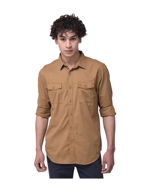 Buy Woodland Brown Cotton Solid Shirt for Men Online Tata CLiQ