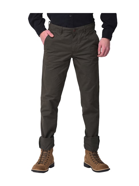 Dark Olive Solid Trousers  Selling Fast at Pantaloonscom