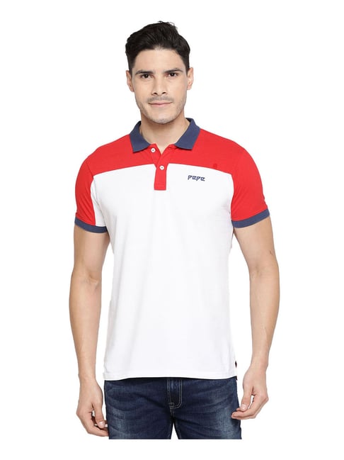 Pepe Jeans White & Red Colour - Block Polo T-Shirt