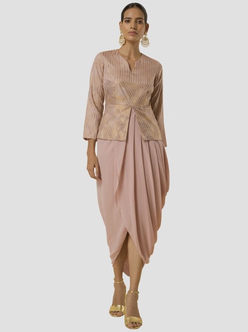 Buy Indya Blush Pink Printed Assymetric Dress for Women Online