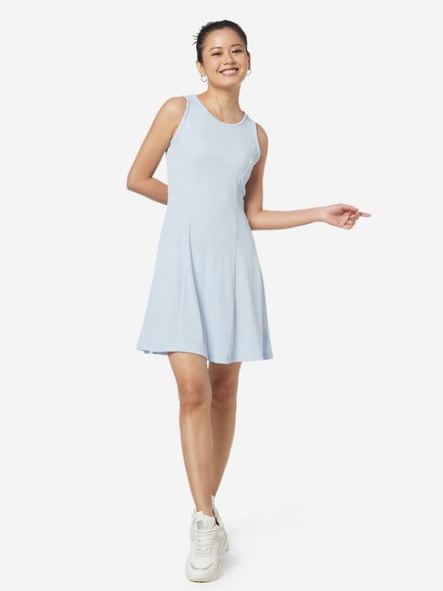 buy-nuon-by-westside-blue-self-textured-midi-dress-online-at-best-price