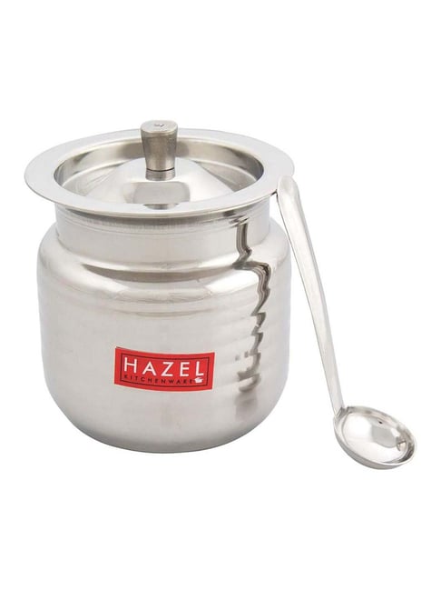 HAZEL Supreme Hammered Finish Stainless Steel Ghee Pot (400 ml) - Set of 1-picture-29