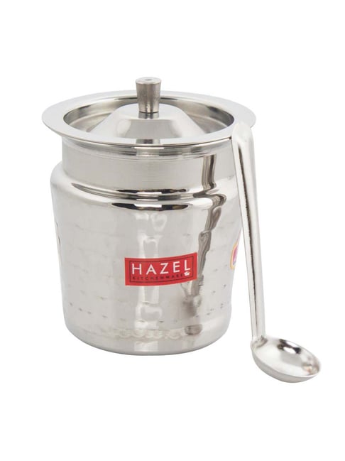HAZEL Damaru Hammered Finish Stainless Steel Ghee Pot (300 ml) - Set of 1-picture-30