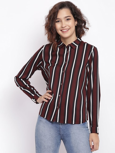 Pepe Jeans Burgundy Striped Shirt Price in India