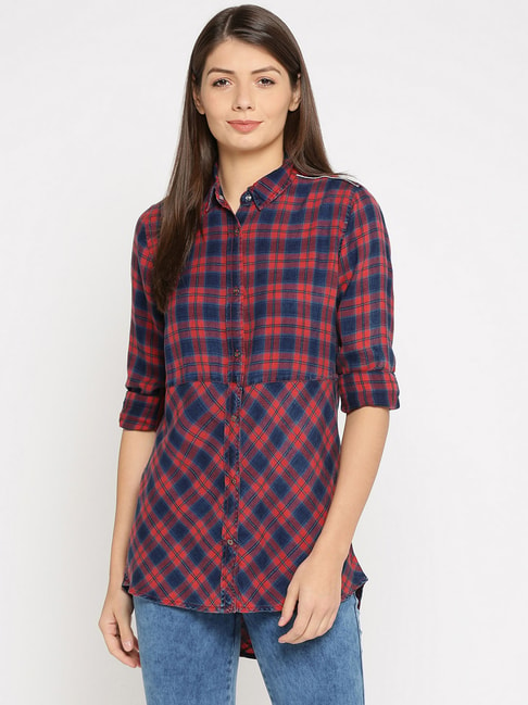 Pepe Jeans Red & Blue Check Shirt Price in India
