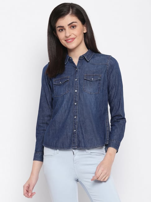 Pepe Jeans Blue Regular Fit Shirt Price in India