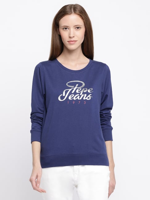 Pepe Jeans Blue Printed Round Neck Sweatshirt