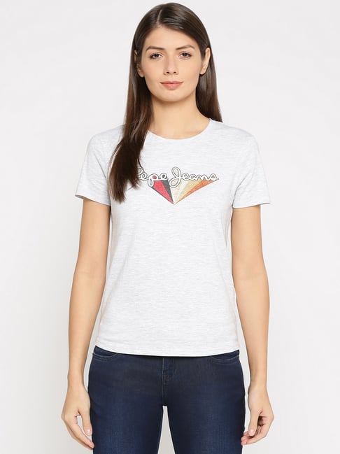 Pepe Jeans Off White Round Neck Printed T-Shirt