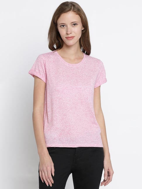 Pepe Jeans Pink Round Neck Self Design T-Shirt