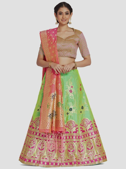 Buy Fashion2wear Women's Embroidered Parrot Green and Pink Ghaghra Choli,  Dupatta Set at Amazon.in