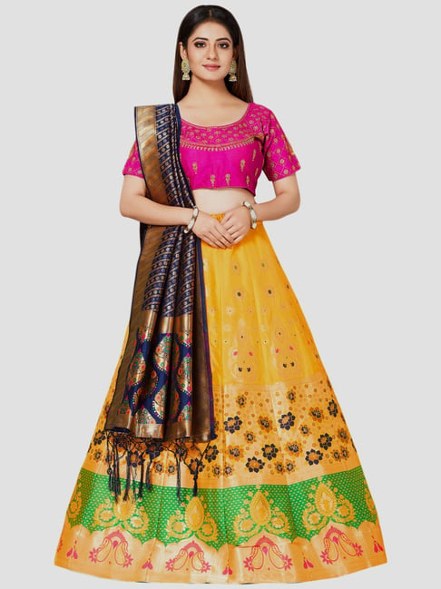 Buy Gold Lampi Leaf Neck Jamini Bridal Lehenga Set For Women by Itrh Online  at Aza Fashions.