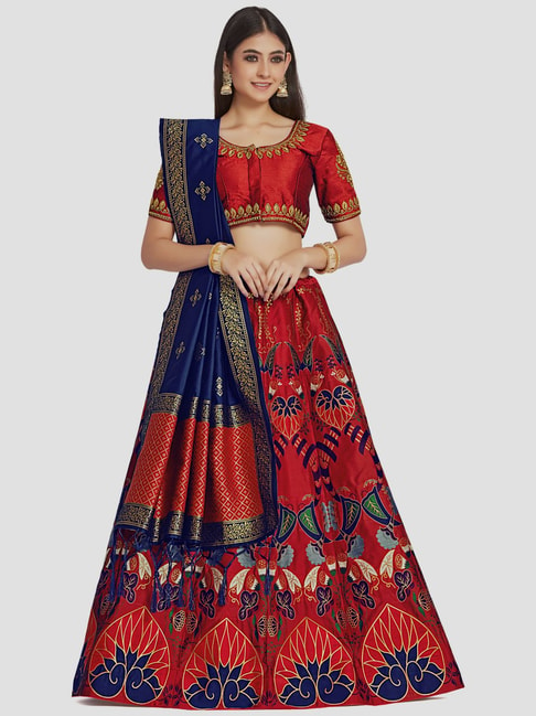Mimosa Red Embroidered Semi Stitched Lehenga Choli Set With Dupatta Price in India