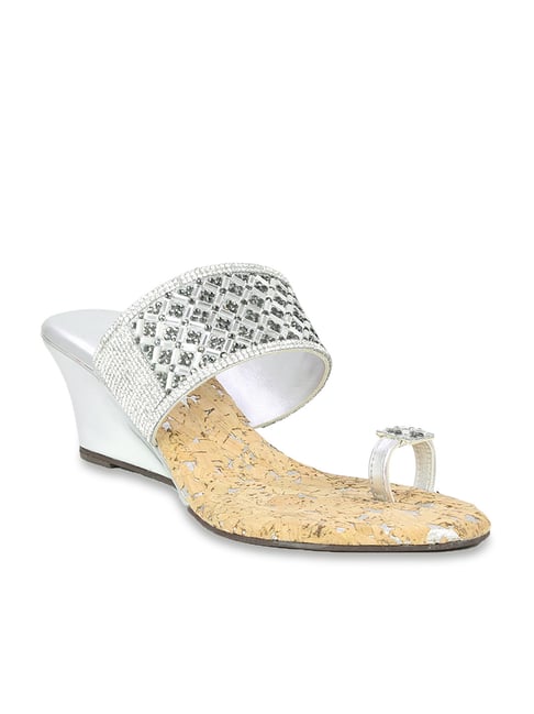 Womens best sale silver wedges